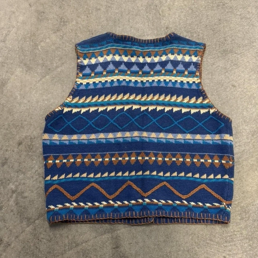 Orvis Women's Lightweight Knit Sweater Vest V-Neck Gorpcore Geometric Large
